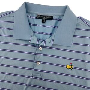 Masters Collection Polo Shirt Mens XXL Blue Striped Short Sleeve Golf Logo
